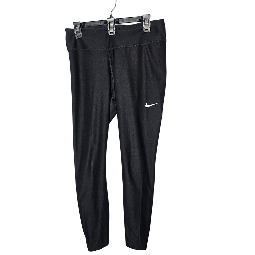 Nike Womens Dri-FIT Stretch Leggings Large Black Swoosh Gym Workout Athleisure